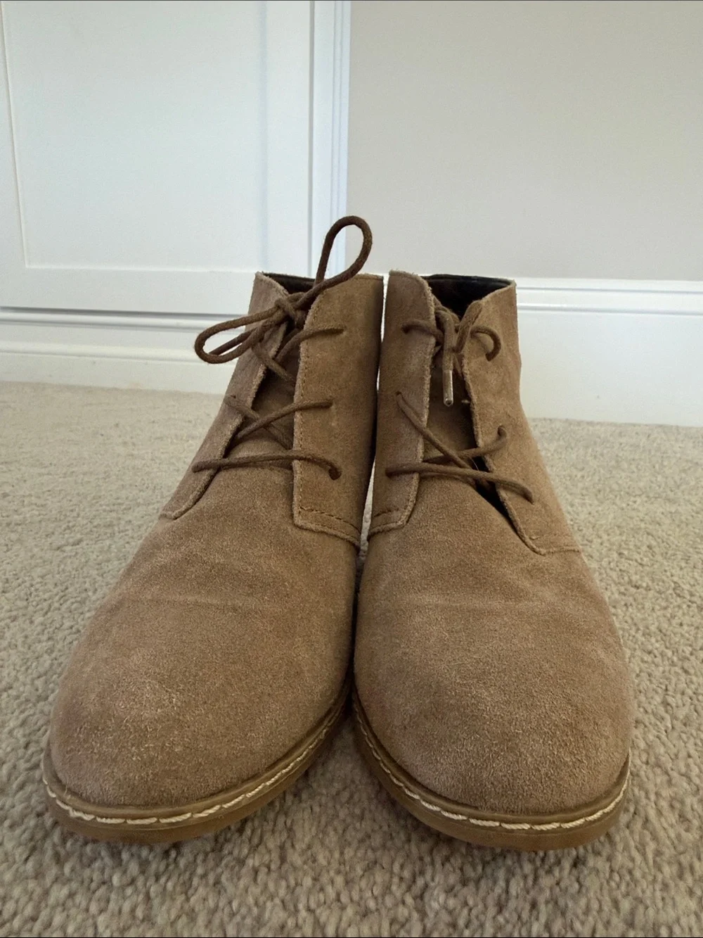 Women's Tan Suede Wedge Ankle Booties - Lace-Up Style